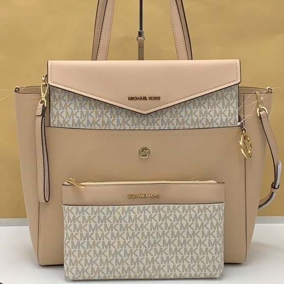Michael Kors Maisie Large Pebbled Leather 3-in-1 Tote Bag Buff Signature Multi - Picture 14 of 16